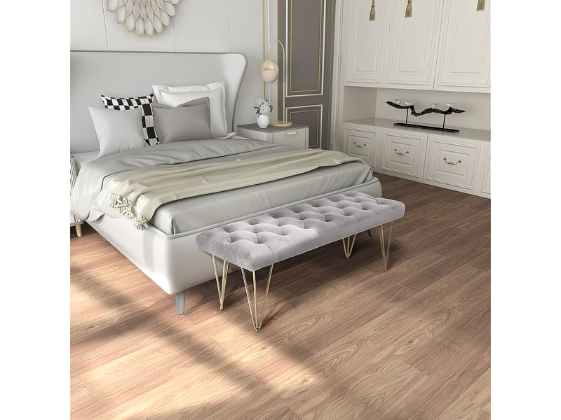  Banc capitonné, pianochaussureslit, velours, chambresaloncouloir, gris métal, 116x44,5x49 cm.  - Conforama C