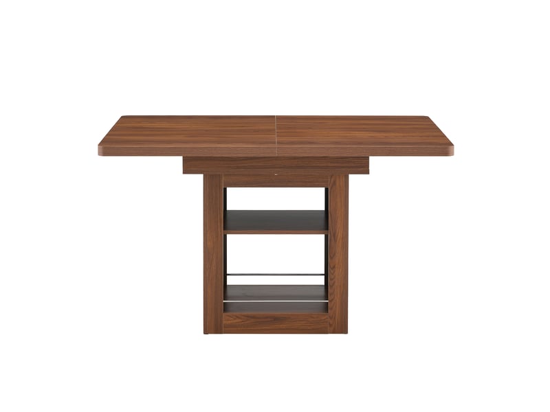 Table à rallonges imitation bois, noyer, en mdf, avec tablette intégrée, couleur noix - Conforama A