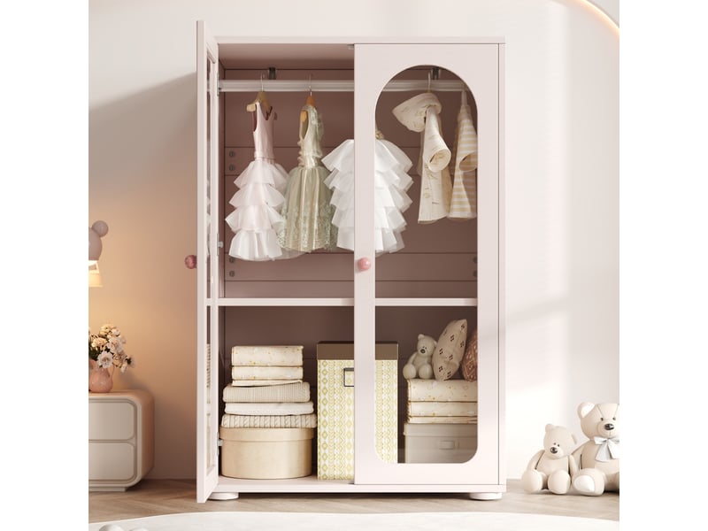  Armoire enfant 2 portes 80 x 50 x 120 cm - avec comprend une tringle à vêtements et une étagère- mdf -rose  - Conforama D