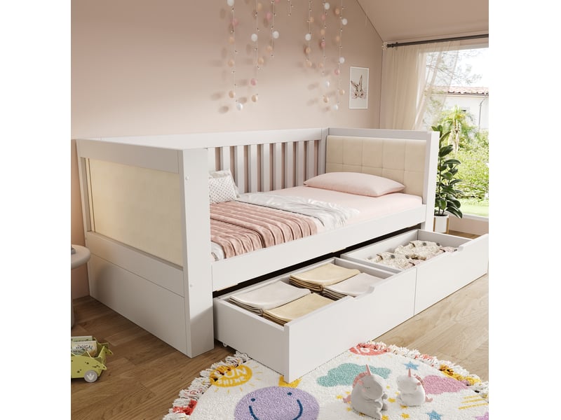  Modenvie lit banquette 90x190 cm - avec 2 tiroirs, sans matelas - pour petit espace - blanc  - Conforama B