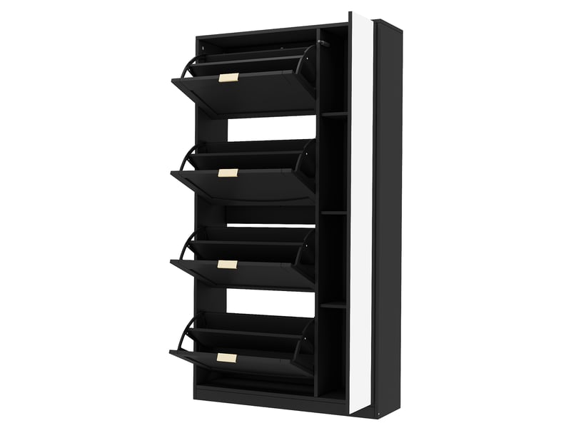 Meuble à chaussures avec miroir 80x24x147 cm, 5 portes, meuble d'entrée, meuble de salon, panneaux de particules, noir  - Conforama R