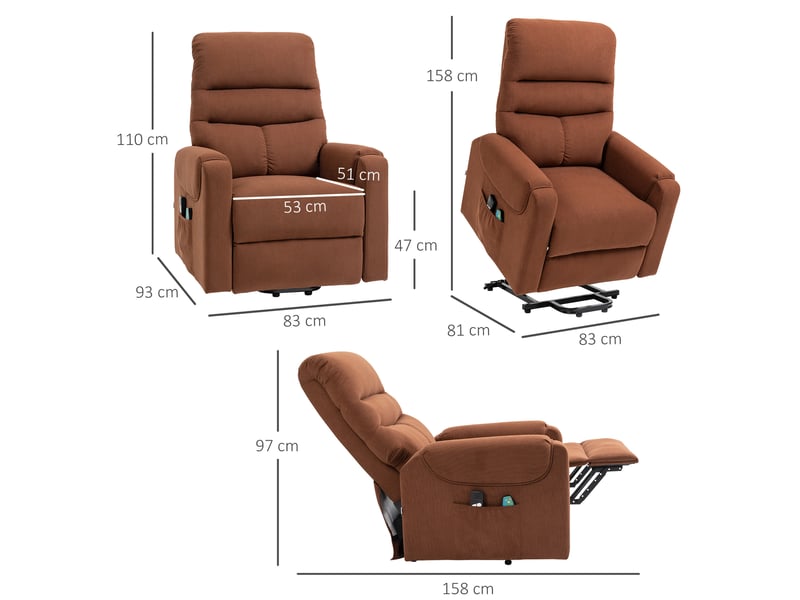  Fauteuil releveur électrique avec massage chauffant et repose-pieds, polyester marron clair  - Conforama C
