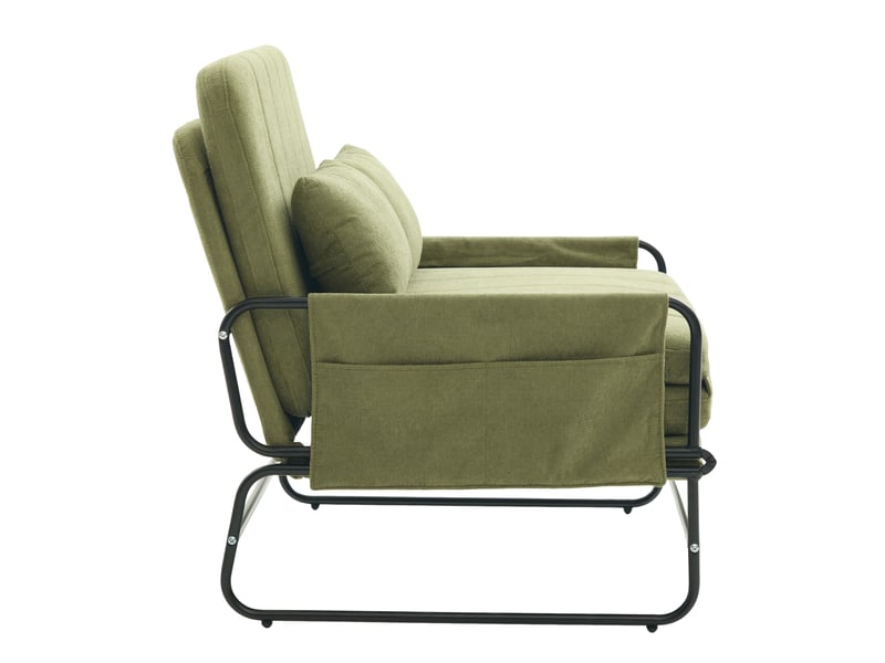 Canapé-lit convertible 2 places 104 x 85 cm – vert olive – poches latérales et cadre métal noir  - Conforama D