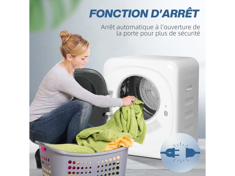 Sèche-linge à évacuation portable 4 kg, sèche-linge 800 w compact, 5 modes de séchage, blanc, minuterie - Conforama W