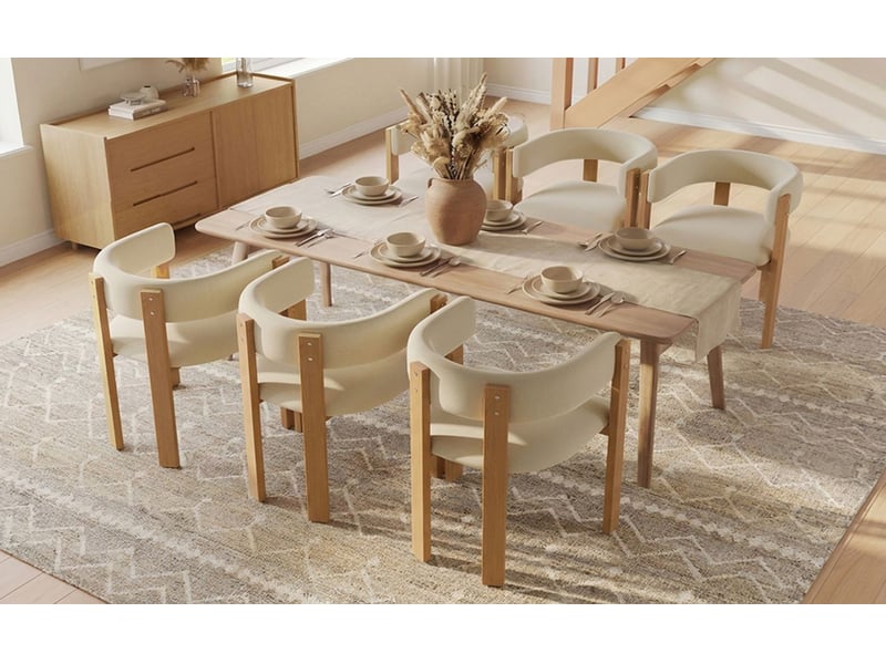  Chaise de salle à manger 6 pièces, assise rembourrée chaise rembourrée, dossier ergonomique, piètement métal stable bois optique, revêtement atmospirant pflegeleicht  - Conforama B