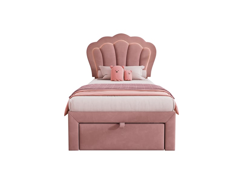 Lit enfant led en velours rose 90 × 190 cm, tiroirs, tête de lit réglable, contrôle app - Conforama A