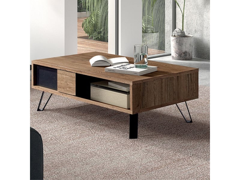  Table basse 1 tiroir aspect chêne miel et noir mat - sélène SÉLÈNE - Conforama B