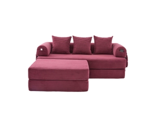 Canapé modulable revêtement côtelé cadre métal stable poche latérale 3 coussins confortables rembourrage extra épais combinaisons libres polyvalence d'utilisation bordeaux