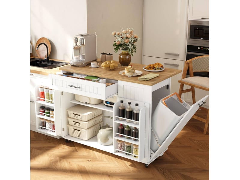  Îlot de cuisine mobile 130 x 70 x 93 cm, plateau rabattable, mdf blanc  - Conforama E