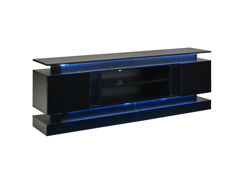  Meuble tv avec led et 2 portes, noir brillant, 180x35x60 cm  - Conforama E