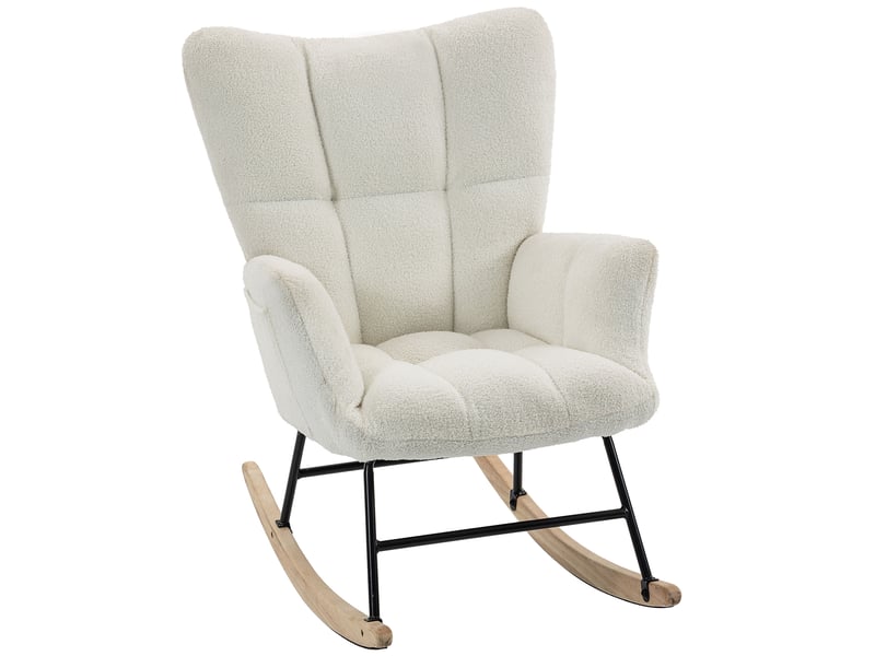  Fauteuil à bascule à dossier haut, recouvert de velours teddy couleur crème  - Conforama A