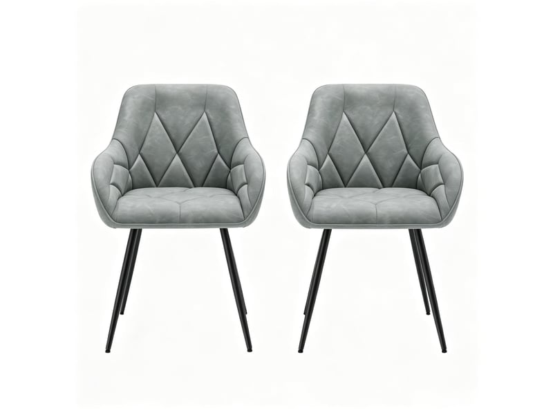  Chaises de salle à manger lot de 2 avec accoudoirs et dossier ergonomique  - métal, simili cuir gris  - Conforama A