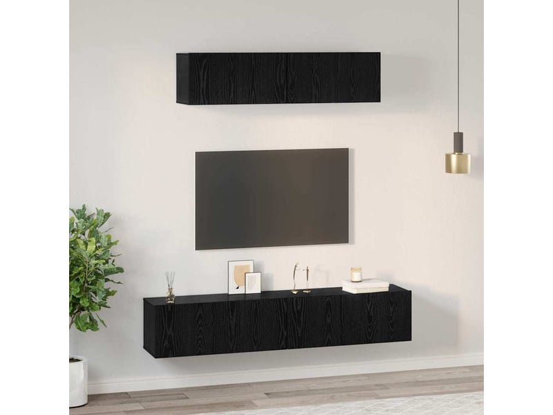  Ensemble meuble tv - banc tv - meuble de rangement 4 pcs chêne noir bois d'ingénierie  - Conforama D