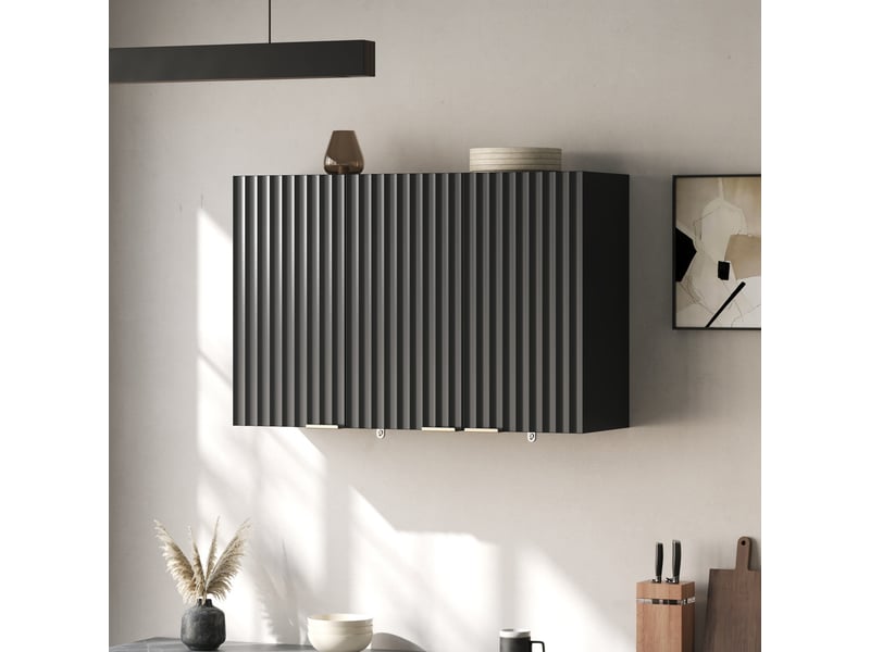  Meuble haut mural 3 portes en mdf coloris noir 90 x 29 x 60 cm N635P488518S - Conforama B