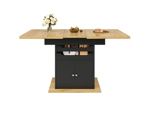 Table à manger extensible 110-140 x 80 x 76 cm rangement intégré 2 tiroirs design moderne mdf noir et naturel