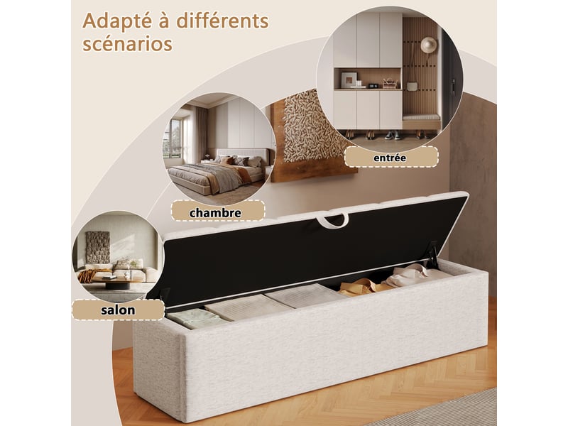  Pouf de salon - tabouret de chevet, tabouret de canapé, mobile, avec compartiment de rangement, 113 x 32 x 36 cm, blanc  - Conforama W