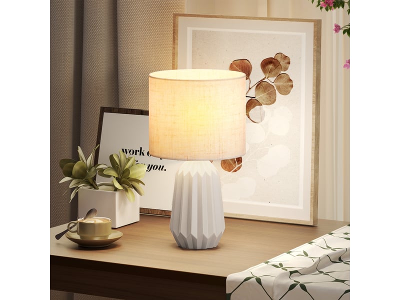  Lampe de table, lampe de chevet avec abat-jour en lin, interrupteur à bascule, lampe de bureau, 22 x 22 x 39 cm, beige  - Conforama C