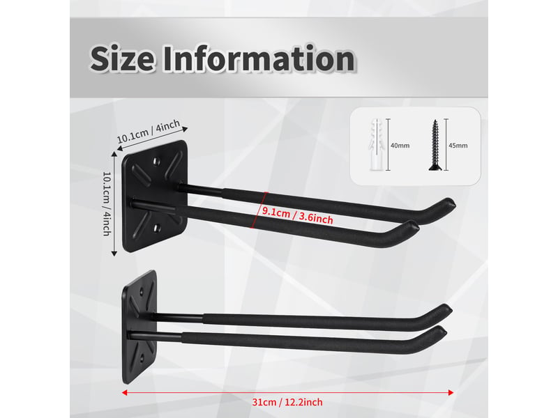 Crochets de garage haute résistance de 30 cm, organisateur d'outils monté au mur pour pneus, échelles et chaises pliantes–pour le rangement au garage, noir - Conforama C