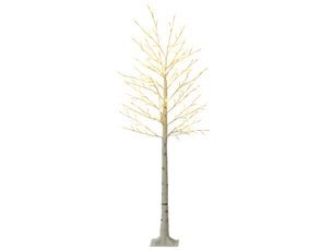 Bouleau artificiel lumineux 180 led, blanc chaud, 3 niveaux, écorce réaliste, 21,5 x 21,5 x 180 cm