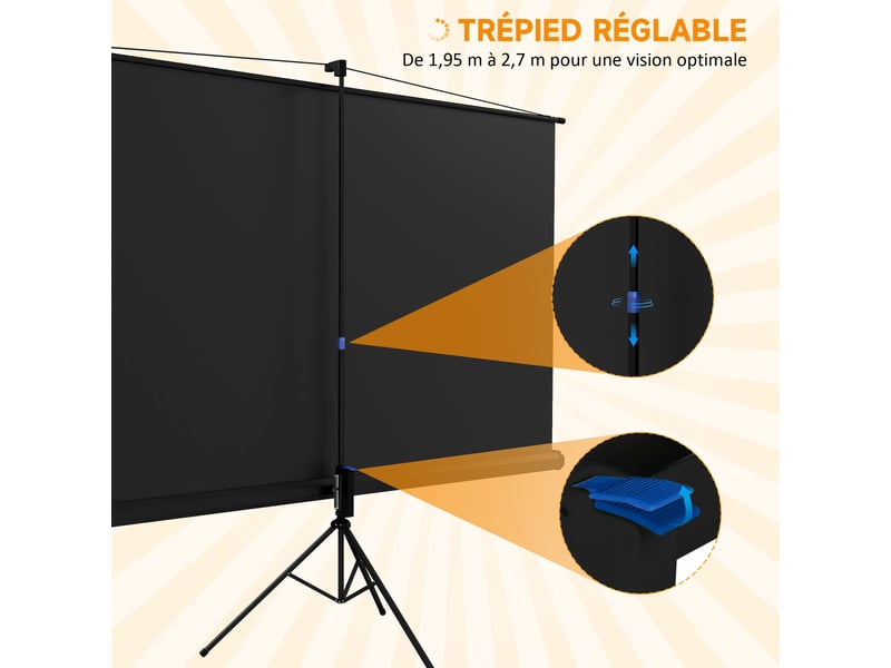  Écran de projection 100 pouces avec support trépied hauteur réglable, écran 4k hd 16:9  - Conforama R