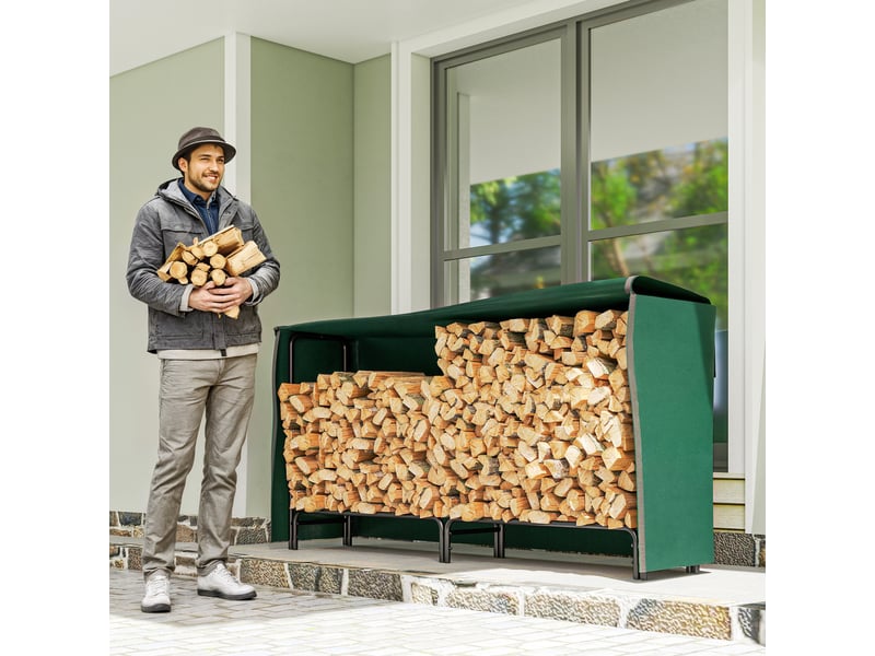 Porte-bûches extérieur avec housse étanche, métal thermolaqué, 0,6 m³, 200 kg - Conforama C