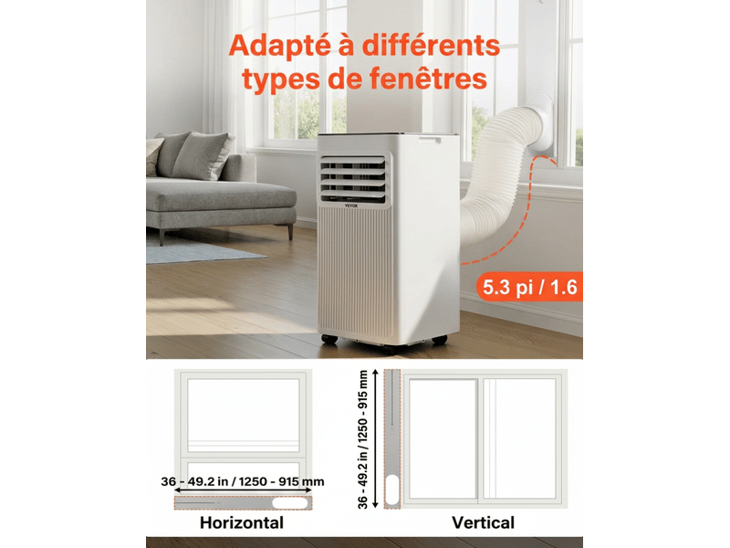  Climatiseur mobile 7000 btu, classe a - refroidisseur 3 en 1, déshumidificateur &amp; ventilateur avec kit sans perçage pour chambre.  - Conforama C
