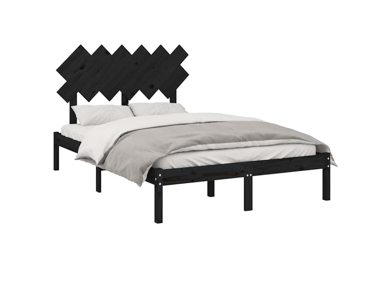 Lit double- lit adulte -  cadre de lit sans matelas noir 135x190 cm bois massif  - Conforama B