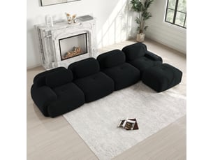 Canapé d'angle panoramique fixe <strong></strong> <strong>ABC</strong> 4 places Tissu noir