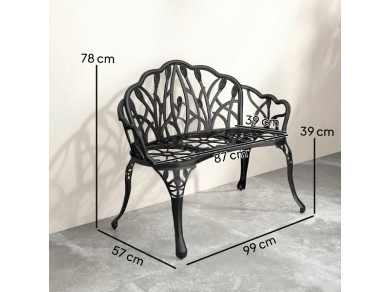  Banc de jardin 2 places en aluminium moulé, résistant aux intempéries, motif tulipes, 99x57x78 cm  - Conforama C