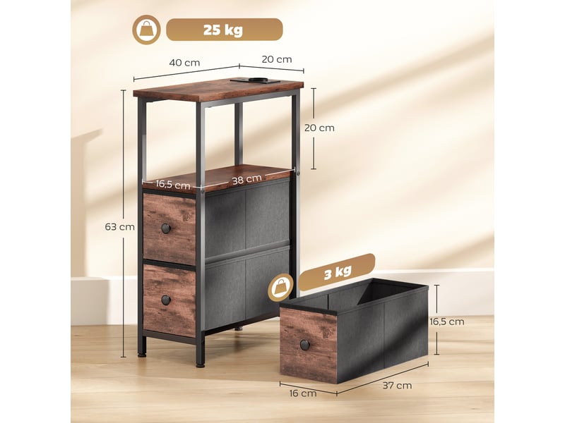  Table d'appoint avec station de charge et 2 tiroirs brun rustique 20 x 40 x 63 cm  - Conforama C