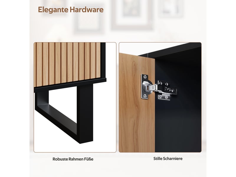  Buffet design contemporain noir et bois, meuble bas rangement 160x38x75 cm, structure métallique robuste  - Conforama E