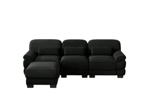 Canapé d’angle 3 places en l, 1 pouf, coussin lombaire épais et moelleux, assise profonde, tissu confortable, 265 × 161 × 94 cm, noir