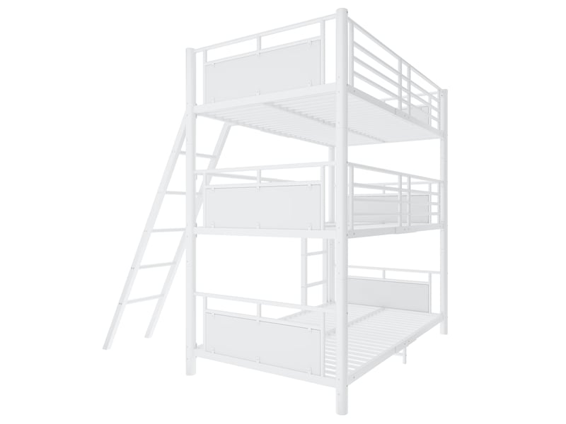  Lit superposé triple 3x90x200 cm 3 couchages, design démontable, métal 2 échelles, garde-corps blanc sans matelas  - Conforama A