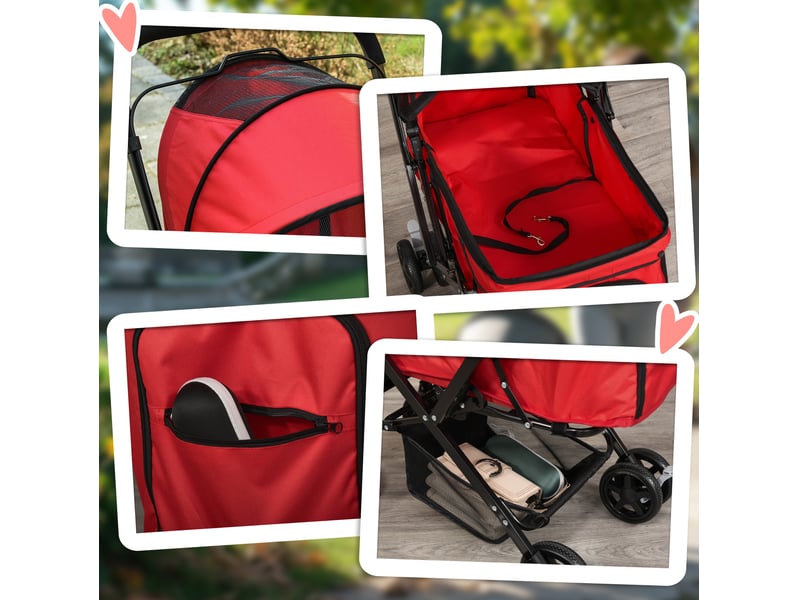  Poussette pour  compacte 76,5 x 52 x 95 cm – rouge – pliable avec roues pivotantes et freins arrière  - Conforama D