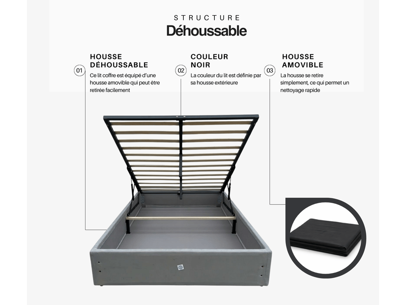Ensemble lit coffre et matelas 160x200 cm - couleur : noir - matelas latex accueil moelleux soutien lorisnoir-marie-160x200-noir - Conforama E