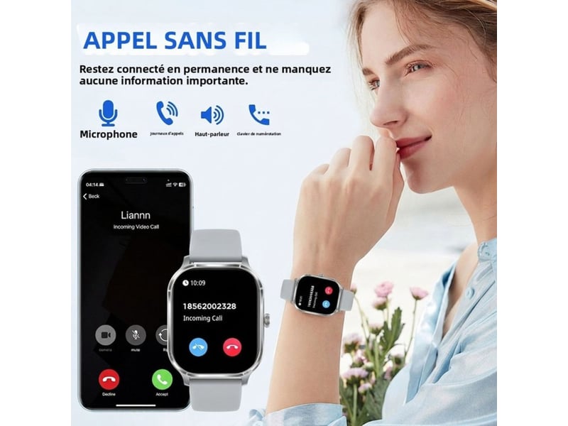 Montre connectee 2026 bluetooth ecran hd 2,02 pouces silicone grise unisexe modes sport 189790_AADLQ71064_6_DROPFR - Conforama E