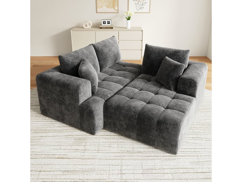  Canapé d'angle modulable 3 places sans structure, assise profonde en chenille, sans montage, 244,5 × 136 cm, gris  - Conforama D
