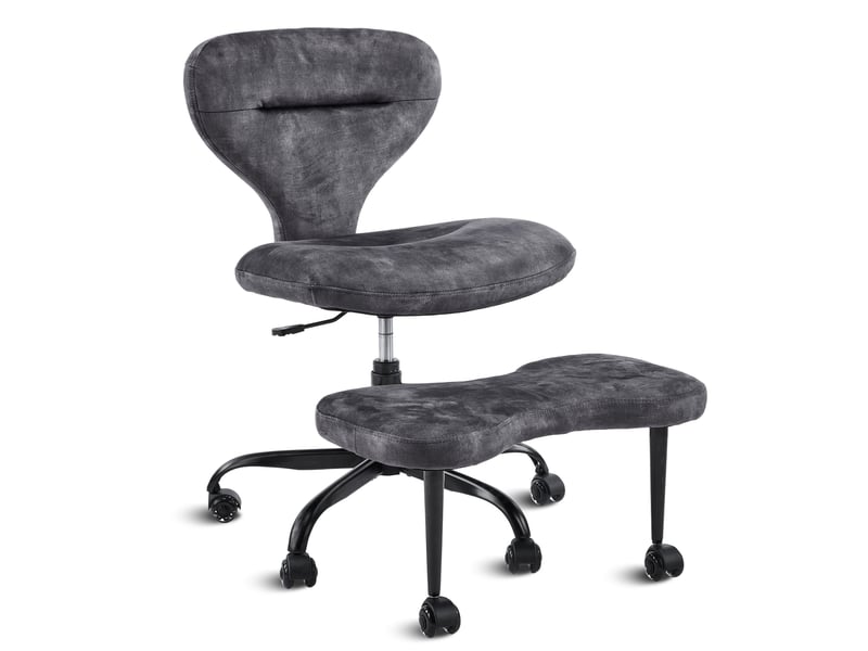  Chaise de bureau grise de méditation adulte avec roulettes silencieuses, hauteur réglable et repose-pieds rétractable  - Conforama A