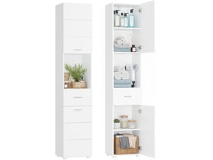 Meubles colonnes de salle de bain armoire de rangement haute placard sur pied avec portes tiroir blanc 37x30x180cm