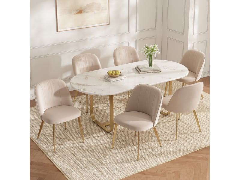 Lot de 4 chaises salle à manger 53x50x80cm, pour salon, cuisine, dossier ergonomique, confort contemporain, beige+doré, métal  - Conforama E