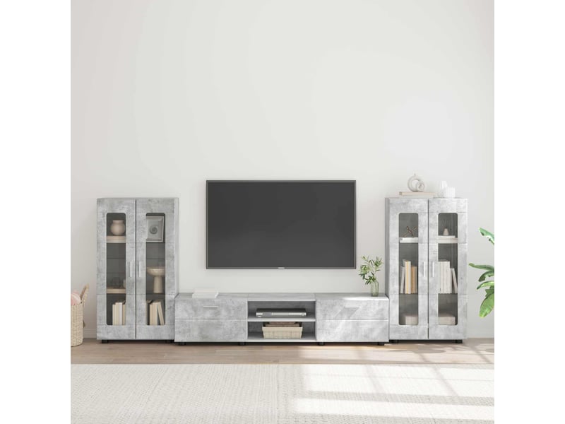  Ensemble meuble tv - banc tv - meuble de rangement florin 3 pcs gris béton bois d'ingénierie  - Conforama B