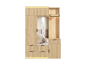 Vestiaire d'entrée 135 x 47 x 200 cm avec 2 tringles, 3 portes, 5 tiroirs, miroir et éclairage led pour chambre, anthracite et chêne