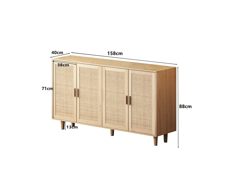  Buffet modèle rattan 158 cm, armoire 4 portes, rangement décoratif élégant pour salon chambre bureau  - Conforama C