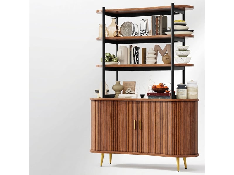  Buffet de cuisine 120x40x183 cm avec étagères et portes coulissantes, meuble de rangement en bois  - Conforama D