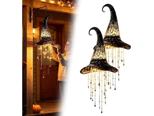 2 pièces décoration halloween suspendue, chapeau de sorcière lumineux led pour porche, entrée, jardin et terrasse, intérieur et extérieur