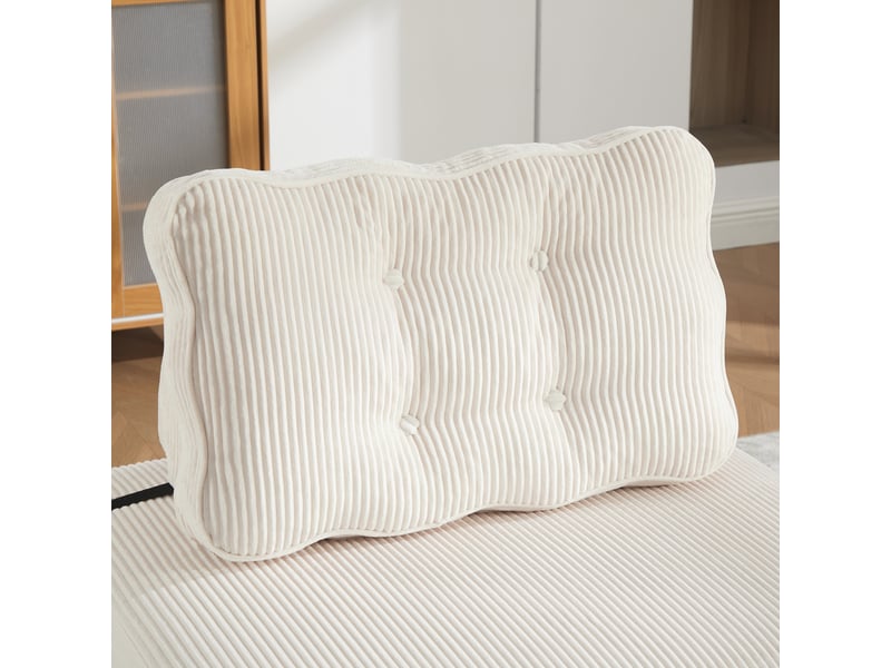  Fauteuil convertible lit simple beige - fauteuil scandinave avec pieds en bois clair et revêtement cord, idéal salon ou chambre  - Conforama R