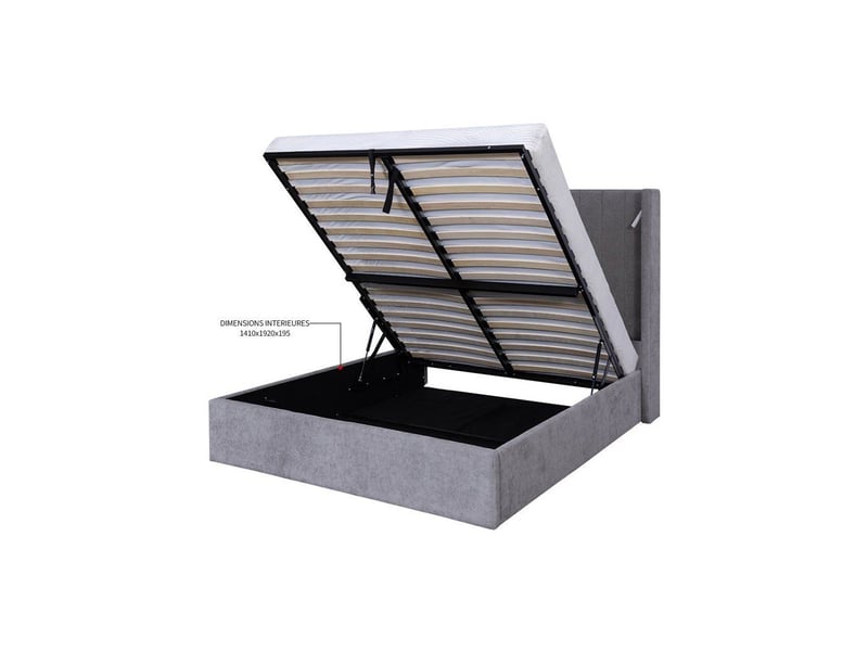  Lit coffre stan 3 140x190 cm tissu gris avec ouverture au pied et 2 lampes led usb a+c KTSTAN3MGREY140 - Conforama E