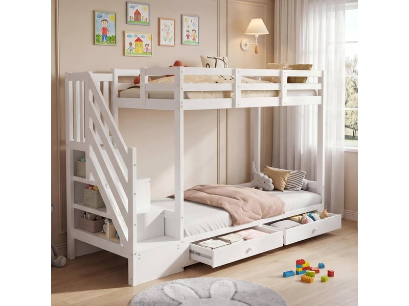  Modenvie lit mezzanine enfant 90x200 cm - canapé réglable, rangement intégré, sans matelas - blanc  - Conforama E