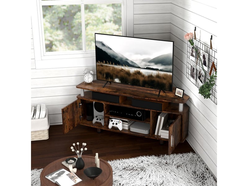  Meuble tv en bois pour téléviseur jusqu'à 55 pouces avec placards et niche ouverte rangement salon bicolore marron  - Conforama C