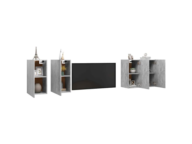  Lot de 4 meuble tv bas salon gris béton 30,5x30x60 cm bois d'ingénierie  - Conforama C
